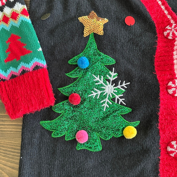 Womens Holiday Time Christmas Cardigan Sweater M Black Red Ugly Holiday - Picture 3 of 11